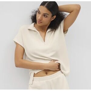 Soma 24/7 Womens XS Ivory Quarter Zip Sleeveless Mock Neck Pullover Top Cream